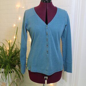 Lolë Aqua Blue Deep V-neck Henley Long Sleeve Cotton Top Medium